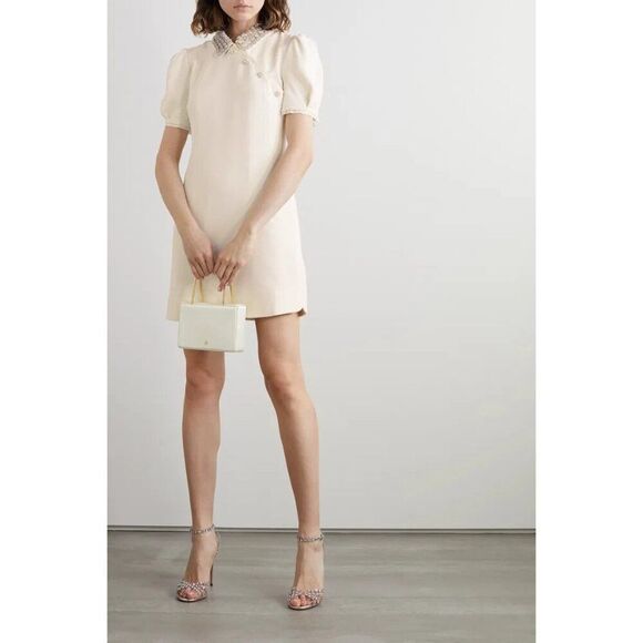 Self-Portrait Diamante Collar Mini Dress White‎ Heavy Double Crepe Size 0 Bridal - Picture 16 of 16